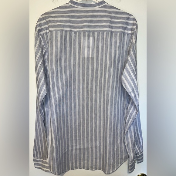 Theory NWT Linen Blend Blue & White Stripe Button Down Size L - Picture 5 of 5